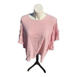 CATO Striped Pink Ruffle Sleeve TopSz 22/24W